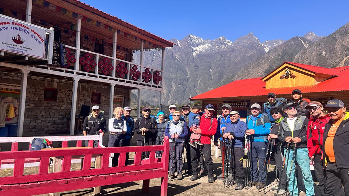 Group picture at teahouse of Ghunsa during Kanchenjunga trekking