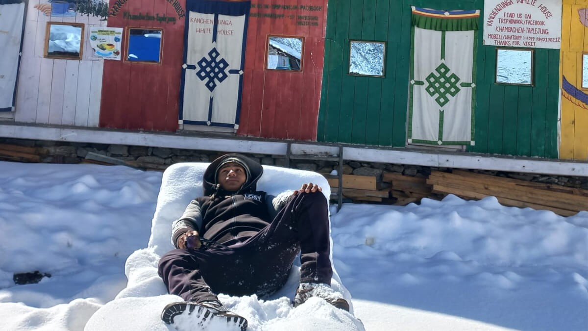 Playing on snow during Kanchenjunga trekking